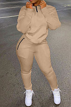 Khaki Autumn Winter New Long Sleeve Stand Neck Zipper Jumper Sweat Pants Sport Sets YX9292-5