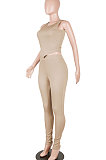 Apricot Euramerican Fashion Women Tight Super Elastic Tank Pure Color Pants Sets HR8186-3