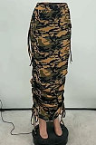 Black Fashion Camouflage Print Ruffle Drawsting Slim Fitting Maxi Skirts ZNN9110-3