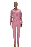 Black Autumn Winter Velvet Long Sleeve Zip Front Hoodie Pencil Pants Sport Sets YT3289-1