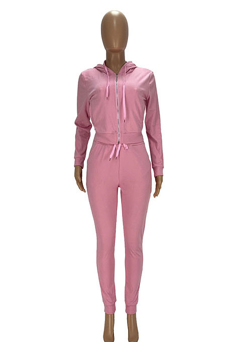 Black Autumn Winter Velvet Long Sleeve Zip Front Hoodie Pencil Pants Sport Sets YT3289-1