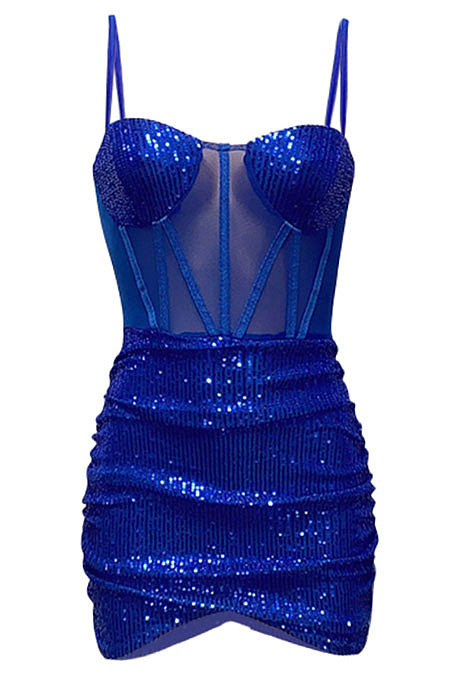 Red Euramerican Women Pure Color Sequins Sexy Condole Belt Strapless Perspectivity Mesh Spaghetti Skirts Sets Q949-1