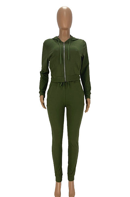 Black Autumn Winter Velvet Long Sleeve Zip Front Hoodie Pencil Pants Sport Sets YT3289-1