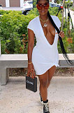 White Euramerican Deep V Neck Kimono Sleeve Package Buttocks Mini Dress CY1340-1