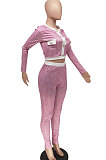 Rose Red Women Autumn Winter Long Sleeve Button Top Printing Tight Pants Sets NRS8080-1