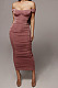 Pink Ruffle Sexy A Word Shoulder Bodycon Pure Color Korea Velvet Long Dress MY9351-1