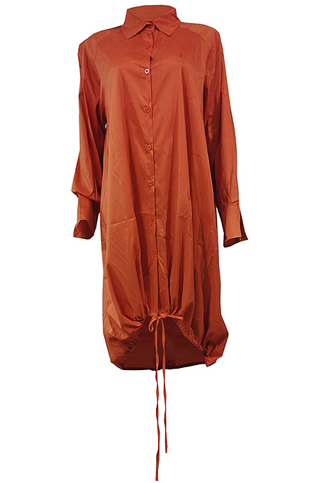 Grey Lapel Neck Long Sleeve Single-Breasted Loose Drawable Hem Shirt Dress WY6838-4