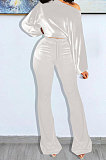 Coffee Wholesale Velvet Long Sleeve Oblique Shoulder Top Flare Pants Solid Color Sets YX9298-1