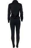 Khaki Sport Women Solid Color Zipper Cardigan Split Pants Sets HR8192 -3