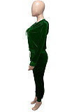 Pink Women Korea Velvet Ribber Spliced Pure Color Long Sleeve Cardigan Hooded Casual Pants Sets Q950-1