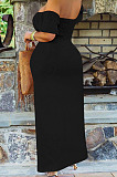 Wine Red Euramerican Women Solid Color Backless A Word Shoulder Mid Waist Long Dress ED8523-2