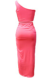 Black Euramerican Women Ruffle Solid Color One Shoulder High Split Skirts Sets MY9268-3