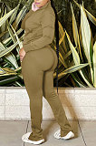 Red Sport Women Solid Color Zipper Cardigan Split Pants Sets HR8192 -2