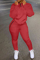 Red Autumn Winter New Long Sleeve Stand Neck Zipper Jumper Sweat Pants Sport Sets YX9292-3