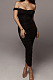 Black Ruffle Sexy A Word Shoulder Bodycon Pure Color Korea Velvet Long Dress MY9351-4