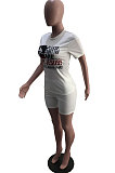 White Casual Digital Print Short Sleeve Round Collar T-Shirt Shorts Sets YSH6238 