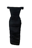 Yellow Ruffle Sexy A Word Shoulder Bodycon Pure Color Korea Velvet Long Dress MY9351-2