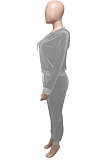Dark Green Women Korea Velvet Ribber Spliced Pure Color Long Sleeve Cardigan Hooded Casual Pants Sets Q950-4