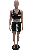 Red Casual Letter Print Tank Shorts Solid Color Sport Sets YSH86245 -1