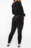 Pink Women Korea Velvet Ribber Spliced Pure Color Long Sleeve Cardigan Hooded Casual Pants Sets Q950-1