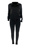 Red Sport Women Solid Color Zipper Cardigan Split Pants Sets HR8192 -2