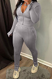 Light Blue Wholesale New Horn Sleeve Zip Fron Top Slit Pencil Pants Slim Fitting Two-Piece YX9295-2
