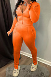 Gray Wholesale New Horn Sleeve Zip Fron Top Slit Pencil Pants Slim Fitting Two-Piece YX9295-1