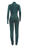 Brown Euramerican Women Korea Velvet Long Sleeve V Collar Zipper Sexy Solid Color Bodycon Jumpsuits ED8525-3