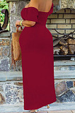 Black Euramerican Women Solid Color Backless A Word Shoulder Mid Waist Long Dress ED8523-3