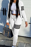 Red Newest Striple Spliced Long Sleeve Zipper Hooded Coat Sweat Pants Sets YX9296-1