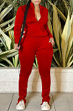 Khaki Sport Women Solid Color Zipper Cardigan Split Pants Sets HR8192 -3