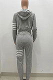 Red Newest Striple Spliced Long Sleeve Zipper Hooded Coat Sweat Pants Sets YX9296-1