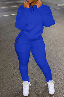 Blue Autumn Winter New Long Sleeve Stand Neck Zipper Jumper Sweat Pants Sport Sets YX9292-8