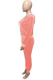 Black Women Korea Velvet Ribber Spliced Pure Color Long Sleeve Cardigan Hooded Casual Pants Sets Q950-3