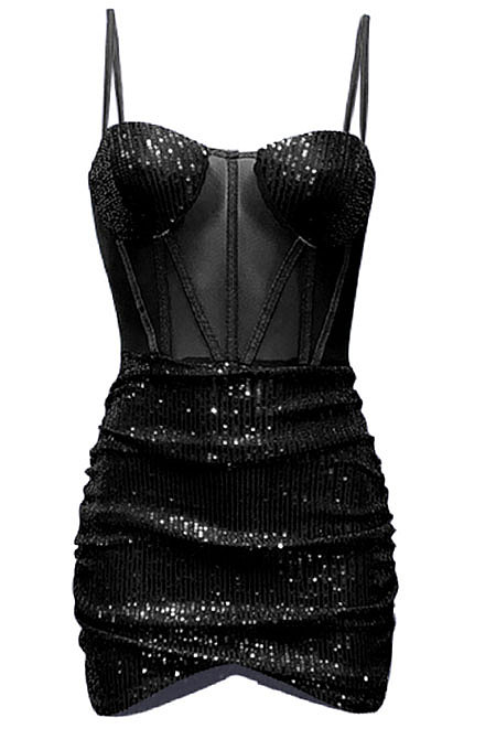 Red Euramerican Women Pure Color Sequins Sexy Condole Belt Strapless Perspectivity Mesh Spaghetti Skirts Sets Q949-1