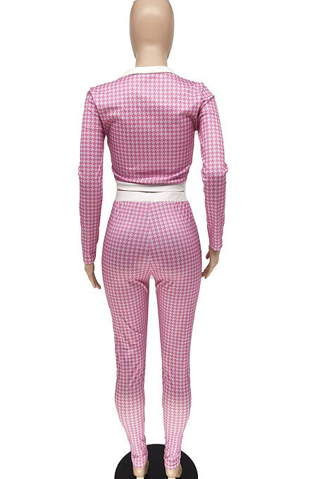 Blue Women Autumn Winter Long Sleeve Button Top Printing Tight Pants Sets NRS8080-3