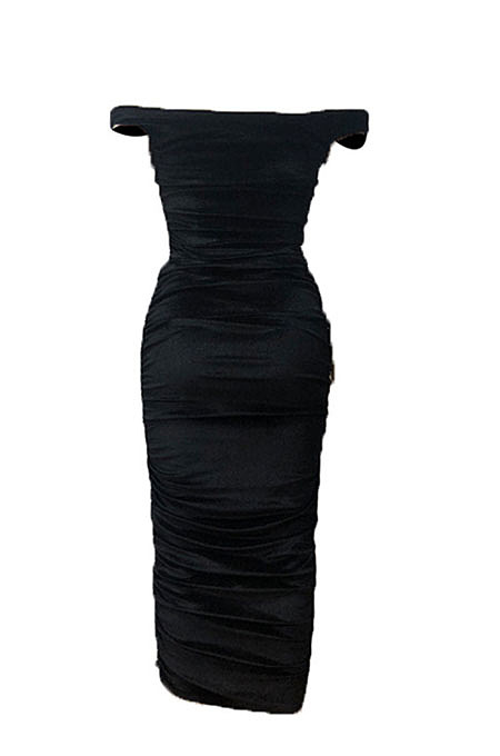 Pink Ruffle Sexy A Word Shoulder Bodycon Pure Color Korea Velvet Long Dress MY9351-1
