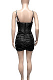 Rose Gold Euramerican Women Pure Color Sequins Sexy Condole Belt Strapless Perspectivity Mesh Spaghetti Skirts Sets Q949-4