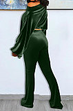 Drak Green Wholesale Velvet Long Sleeve Oblique Shoulder Top Flare Pants Solid Color Sets YX9298-3
