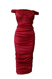 Yellow Ruffle Sexy A Word Shoulder Bodycon Pure Color Korea Velvet Long Dress MY9351-2
