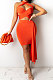 Orange Summer Sexy Strapless Warp Skirts Solid Color Sets YSH6229-12