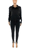 Red Sport Women Solid Color Zipper Cardigan Split Pants Sets HR8192 -2