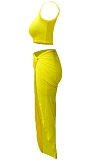Neon Green Euramerican Women Ruffle Solid Color One Shoulder High Split Skirts Sets MY9268-4