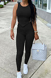 Gray Euramerican Fashion Women Tight Super Elastic Tank Pure Color Pants Sets HR8186-1