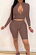 Coffee New Wholesale Long Sleeve Stand Collar Zipper Crop Top Shorts Solid Color Sets YSH6162-6