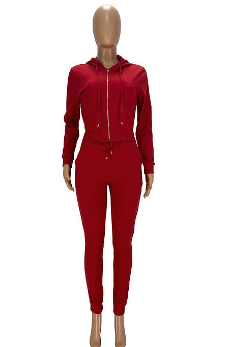 Green Autumn Winter Velvet Long Sleeve Zip Front Hoodie Pencil Pants Sport Sets YT3289-5