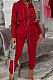 Red Autumn Winter Velvet Long Sleeve Zip Front Hoodie Pencil Pants Sport Sets YT3289-3