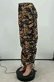 Black Fashion Camouflage Print Ruffle Drawsting Slim Fitting Maxi Skirts ZNN9110-3