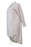 Grey Lapel Neck Long Sleeve Single-Breasted Loose Drawable Hem Shirt Dress WY6838-4