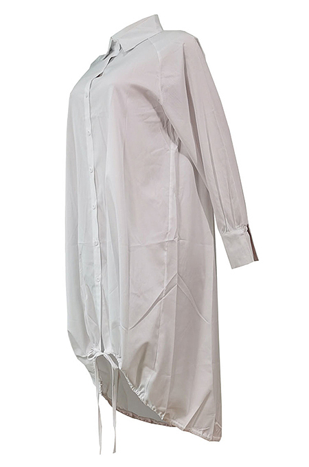 Grey Lapel Neck Long Sleeve Single-Breasted Loose Drawable Hem Shirt Dress WY6838-4